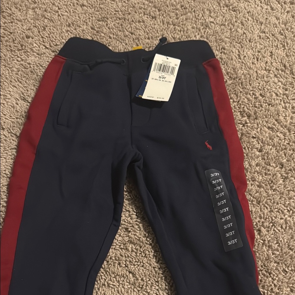 Polo by Ralph Lauren Blue and Red Sweatpants with Tapered Legs
